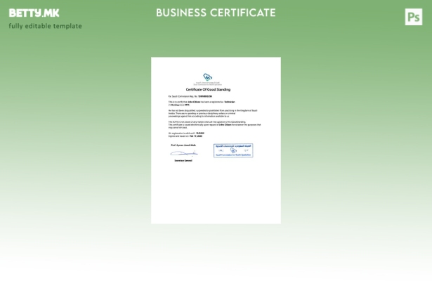 модерен стил Саудиска Арабија сертификат за добра состојба Шаблон Word и PDF,  1